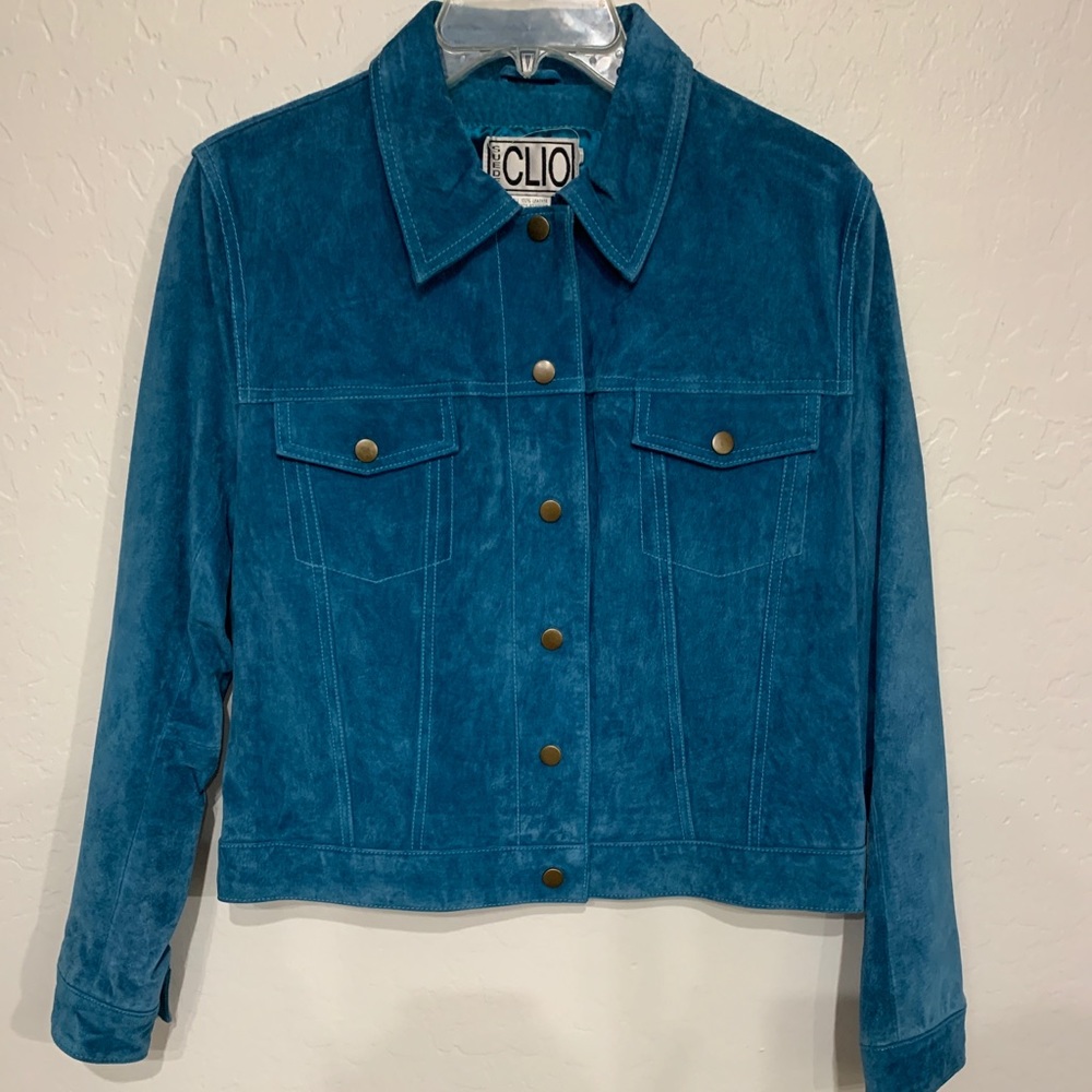 CLIO Turquoise Suede Leather Jacket Coat  Sz 8.